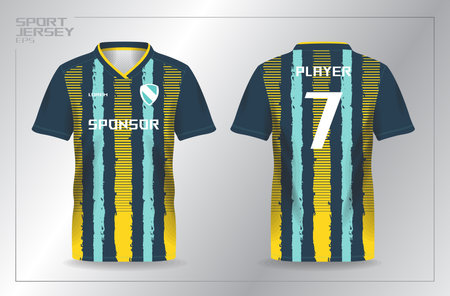 Soccer jersey template design, Football t-shirt layout, Football jersey concept, Vector Illustration tosca and yellow sport jersey for football and soccer shirt templateのイラスト素材