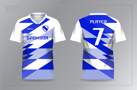 Soccer jersey template for football kit or soccer uniform. Blue and white color. blue sport jersey for football or soccer shirt templateのイラスト素材