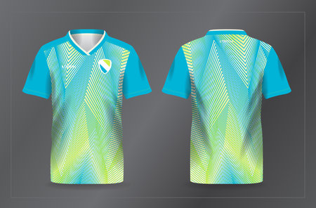 Soccer jersey template for sublimation print. blue and green sport jersey for football and soccer shirt templateのイラスト素材