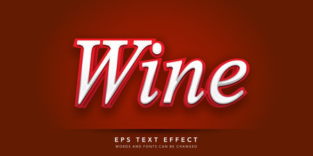 Wine Text in Red and White Color with Embossed Effect. Editable Text Style Effectのイラスト素材