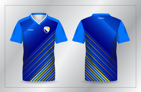 Soccer jersey template for football kit or soccer uniform. Blue and yellow colors. abstract blue sport jersey for football and soccer shirt templateのイラスト素材