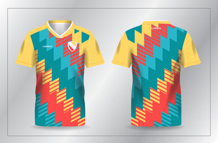 Soccer jersey template for polo shirt and t-shirt. abstract orange yellow and turquoise sport jersey for football and soccer shirt templateのイラスト素材