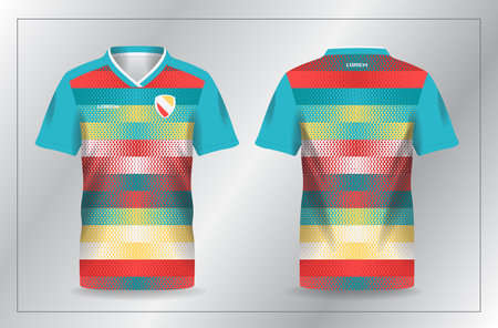 Soccer jersey template for football kit or sports uniform. abstract orange yellow and turquoise sport jersey for football and soccer shirt templateのイラスト素材