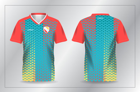 Soccer jersey template for football kit or sports uniform. abstract blue and orange yellow sport jersey for football and soccer shirt templateのイラスト素材
