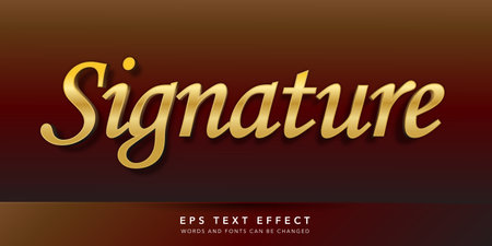 Signature Text in Gold and Red Gradient with Embossed Effect. Editable Text Style Effectのイラスト素材