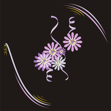  Floral greeting card, lilac ribbon flowers on a black backgroundのイラスト素材