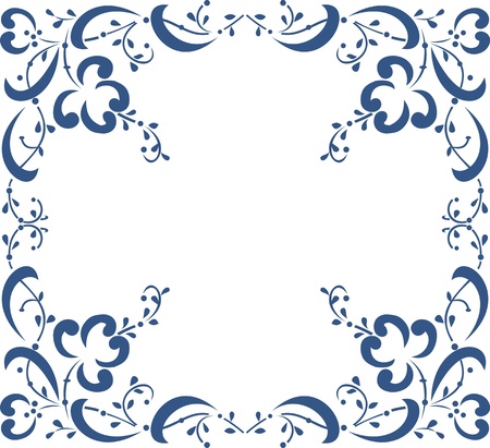 Blue floral frame on white background, floral greeting cardのイラスト素材