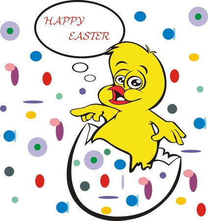 Happy easter greeting card,the polka dots of color on the eggs, chicksのイラスト素材