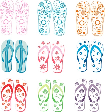 Decorative slippers summer, floral slippersのイラスト素材