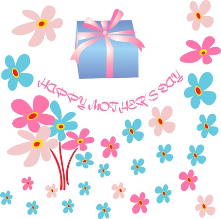Mother s Day Celebration,flowers and gift wrap on a white backgroundのイラスト素材