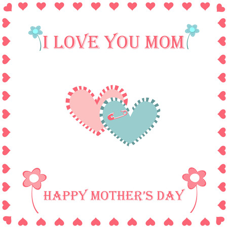 happy mother's day greeting card, greeting card hearted and flowers on a white backgroundのイラスト素材