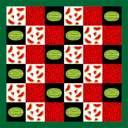 watermelon patterned patchwork quilt, seamless pattern watermelon, watermelon patterned patchwork quiltのイラスト素材