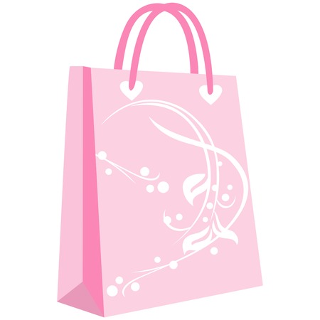 paper shopping bags for your design, cute patterns to shopping bag, shopping bag flowering, elegant floral shopping bag on pink groundのイラスト素材
