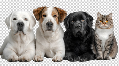 Group of dogs, cat and dog in front of transparent background.の素材