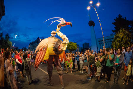 Parade and street theatre in Bucharest before the pandemic 13 July 2019のeditorial素材