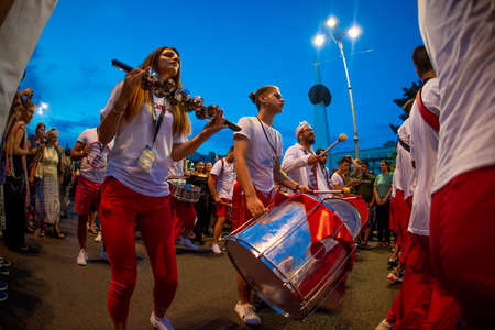 Parade and street theatre in Bucharest before the pandemic 13 July 2019のeditorial素材