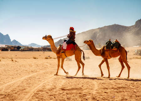 A day in the life of a young Bedouin man living from tourism in Jordan's Wadi rum desert on December 25, 2021のeditorial素材
