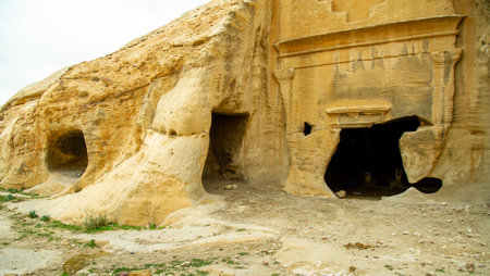 Panoramic landscape at the entrance to Petra Jordan February 20 2020 a fantastic land hidden from tourists until recentlyの写真素材