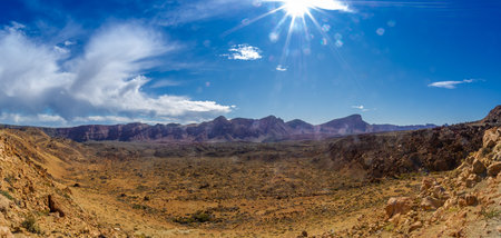Teide national park on Tenerife and view on volcanic landscapes, Canary islands, Spain