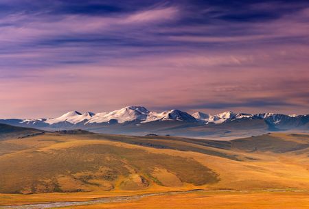 Colorful sunrise in Altai mountainsの写真素材