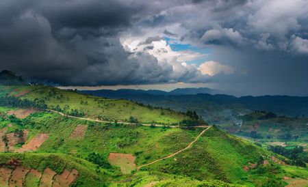 African landscape, rainy season, Ugandaの写真素材
