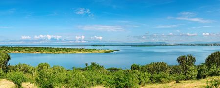 Kazinga Channel in Queen Elizabeth National Park, Ugandaの写真素材