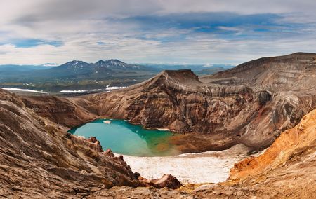 Acid lake in volcanic craterの写真素材