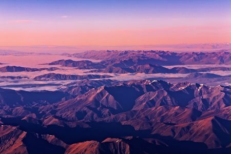 Southern Alps at sunrise, New Zealand, aerial shotの写真素材