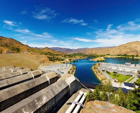 Lake Benmore hydroelectric dam, New Zealandの写真素材