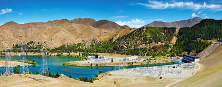 Lake Benmore hydroelectric dam, New Zealandの写真素材