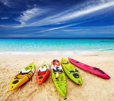 Colorful kayaks on the tropical beach, Thailand
の写真素材