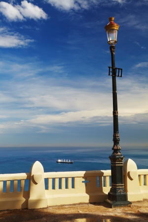 Street lamp in front of the sea, Algiers, Algeriaの写真素材