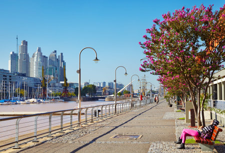 BUENOS AIRES - MARCH 15: Puerto Madero district on March 15, 2012 in B.A., Argentina. Puerto Madero  is largest renewal project and one of the most successful waterfront renewal projects in the worldのeditorial素材