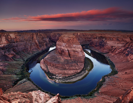 Colorado River at sunrise, Horse Shoe Bend, Page, Arizona, USAの写真素材