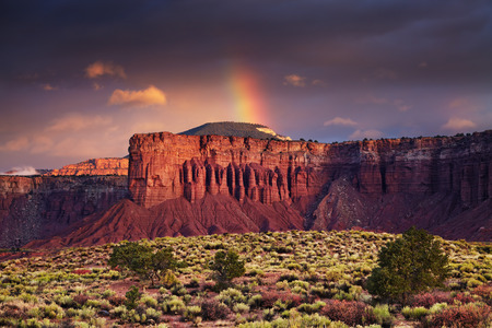 Red rock formations, sunrise near Torrey, Utah, USAの写真素材