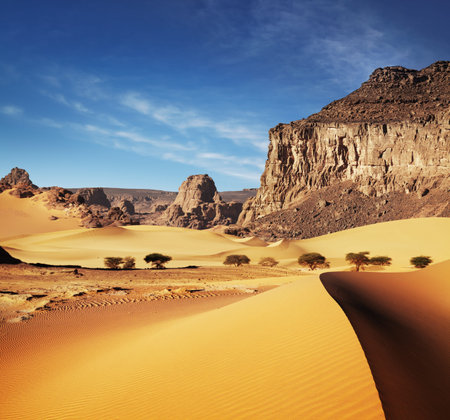 Sand dunes and rocks, Sahara Desert, Algeria