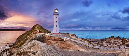 Castle Point Lighthouse, sunset, Wairarapa, New Zealandの写真素材