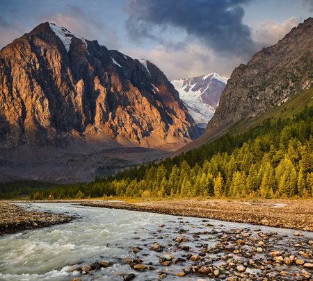 Mountain landscape, beautiful Aktru valley in Altai mountainsの写真素材