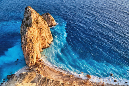Myzithres rock, beach and viewpoint. View from above, Zakynthos Island in Ionian Sea in Greeceの写真素材