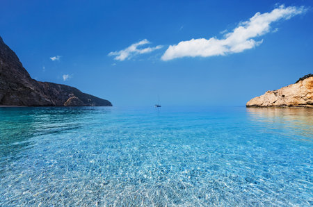 Porto Katsiki the best beach of Lefkada island on the Ionian coast of Greece and one of the beautiful Greece's beachesの写真素材