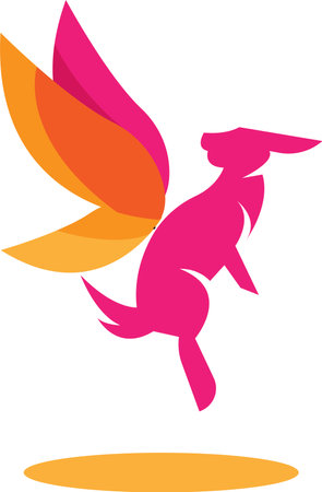illustration of a pink rabbit with flying wings, great for pet logos and icons, pet shops, animal loveのイラスト素材