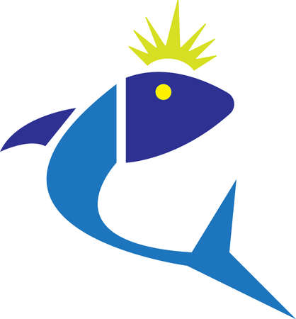 the illustration of a fish vector wearing a king's crown above, great to use as a logoのイラスト素材