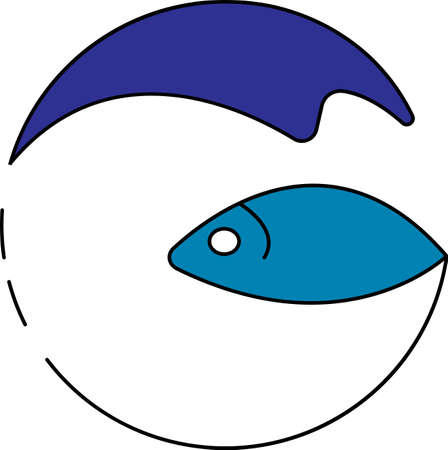 blue fish in the sea with tail curved upwards.のイラスト素材