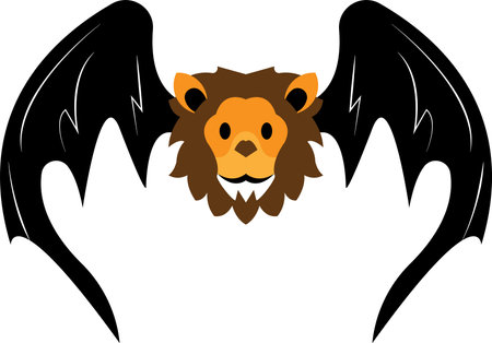 flying winged lion head vector illustration, great for logos and icons, wild animal, danger animalのイラスト素材