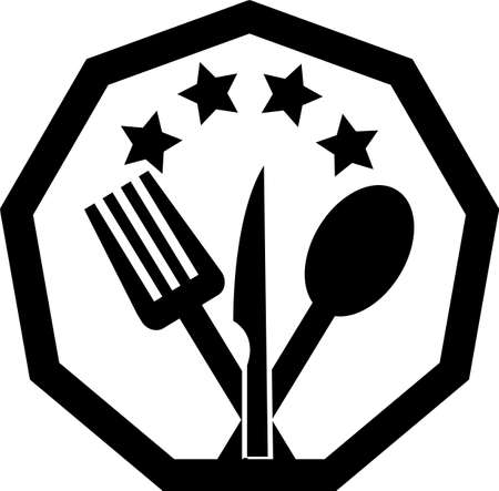 Vector illustration of a fork, spoon and knife in a circle, great for restaurant logos and iconsのイラスト素材