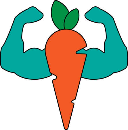 Vector illustration of muscular carrots, great for logos and sports icons, as well as logos for natural vegetables, vegetable shopsのイラスト素材