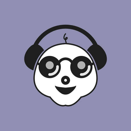 cute panda face with glasses and handset on head, great for music logo icons, children's clothes, children's games, toys, children's playgrounds, and all about childrenのイラスト素材