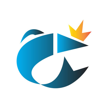 Gradient blue fish logo vector illustration with a king's crown on the head, great to use as a logoのイラスト素材
