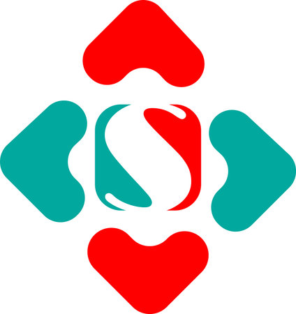Vector illustration of design letter S in the middle of a box with four arrows on the side, great...
