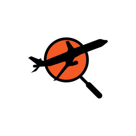 Vector illustration of an airplane and a magnifying glass, great for travel icons and logos, travel companiesのイラスト素材